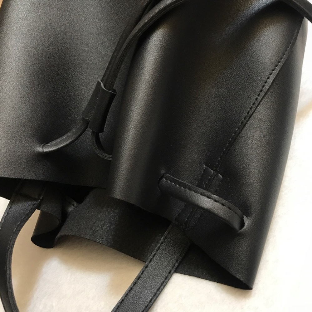 Black Draw String Bucket Bag - image 4